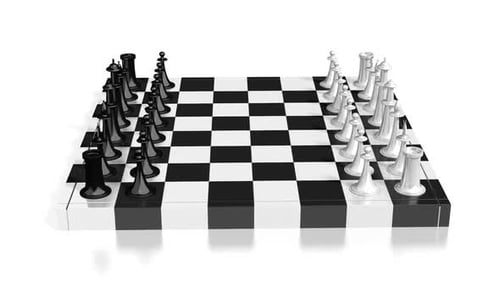 Tablero de ajedrez 3D con piezas en blanco y negro