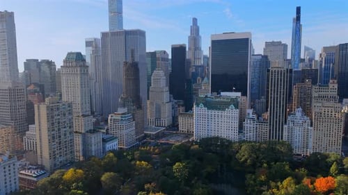 Midtown Manhattan Skyline Above Central Park Trees NYC USA