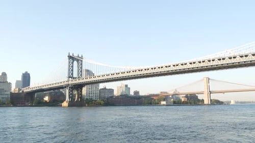 New York City Manhattan Bridge to Dumbo Brooklyn Bridge USA Waterfront Skyline East River Pier 35