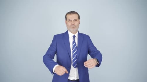 Man Buttons Blue Suit Jacket, Professional Attire