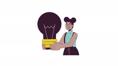 Animated Person Generating Idea with Light Bulb