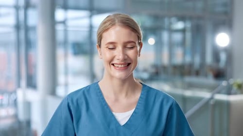 Face, happy woman and nurse in hospital for healthcare, portrait or wellness career