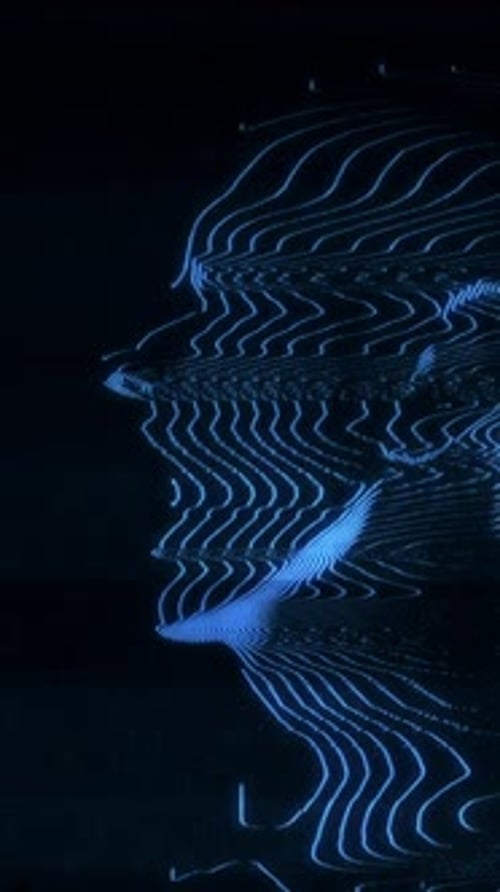 Chomping Head Side Profile Digital Blue Modulation Wieframe
