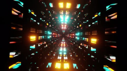 Mirrored Room With Golden With Cyan Lights Vj Loop Rotated Tunnel