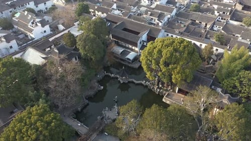 Aerial View of Urban Ancient Architecture and Street View Suzhou City Jiangsu Province China