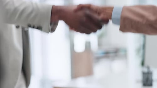 Business Deal Handshake in Bright Office