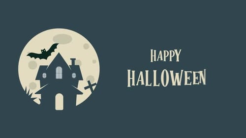 Animated Happy Halloween Greeting with Haunted House and Bat