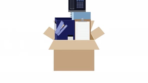 Accessoires de fichiers de bureau dans une boîte en carton Animation