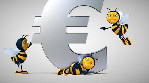 Abejas divertidas al lado de un euro