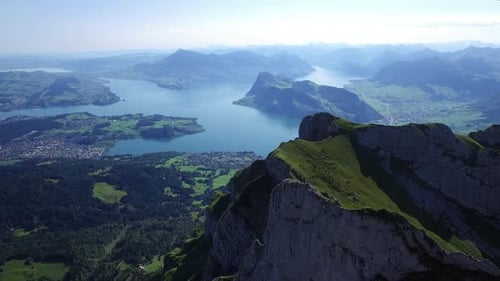 Cinematic Aerial View of Mountain Peak Landscape Scenery