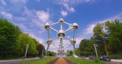 Time Lapse of Atomium Brussels Belgium View of Atomium Landmark of Brussels