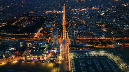 Marina Port Olimpic lit at night