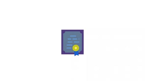 Animated Certificate Icon in Flat Design Style