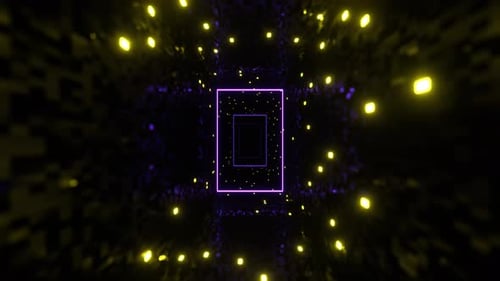 Violetter und gelber Korridor mit neonfarbenen Rechtecken im Hintergrund Vj Loop I 4K