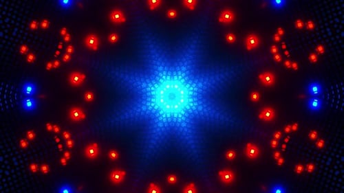 Colorful abstract pattern with red and blue lights. Kaleidoscope VJ loop