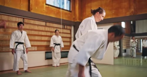 Martial Arts Practice and Demonstration in Dojo