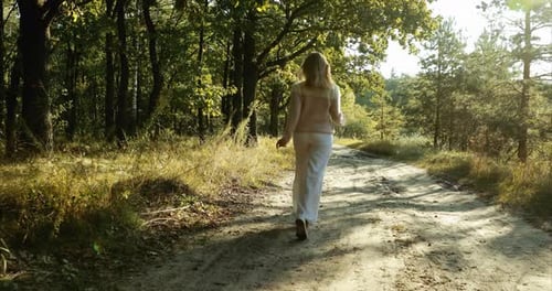 Healthy Lifestyle Concept Young Pretty Caucasian Happy Girl Woman Runing By Forest Unity With Nature
