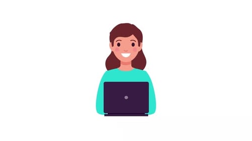 Flat Design Woman Using Laptop and Headphones Animation