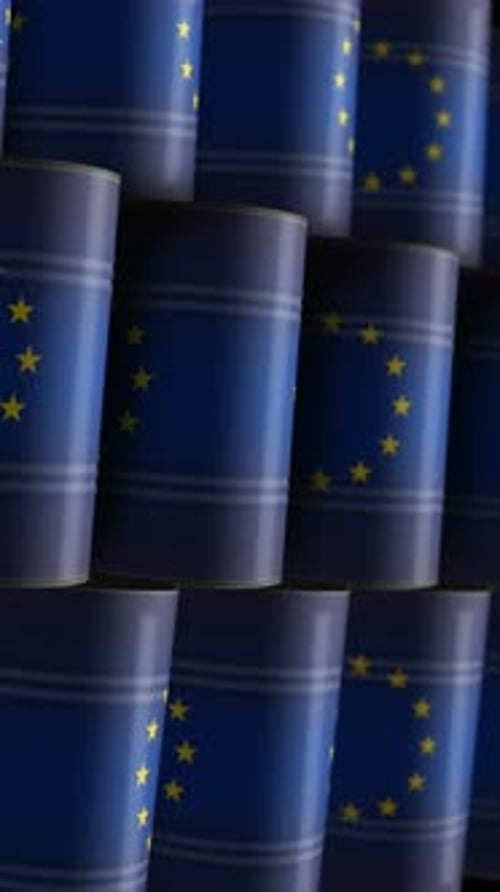 EU oil crude petroleum fuel barrels in row endless