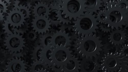 Seamless Loop of Dark Industrial Gears Rotating in a System