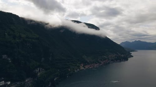 Aerial view of Lake Como and mountains, Italy.