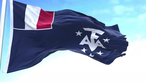 Realistic Flag of French Southern and Antarctic Lands Waving in Wind