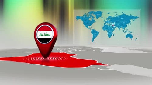 Iraq World Map Pin Location Background Loop 4k