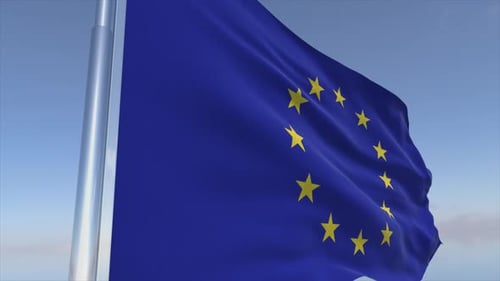 European Union Flag Waving against Blue Sky Realistic Loop