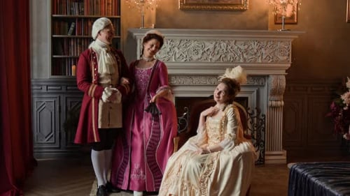 Royal 18th Century Lady Gossiping with Couple of Friends in Palace