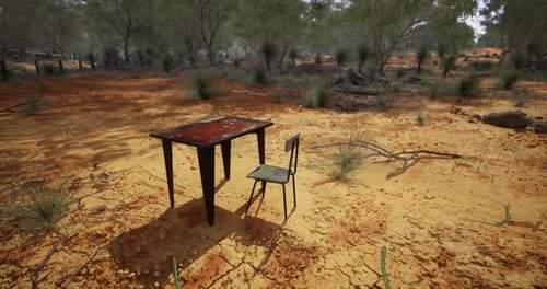Rustic Table and Chair in Dry Arid Nature Scene