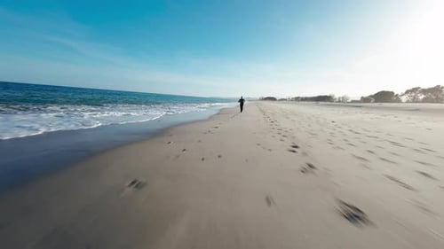 Aerial View of Beach with Person Running
