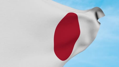 Realistic Waving Japan Flag Animation Against Blue Sky