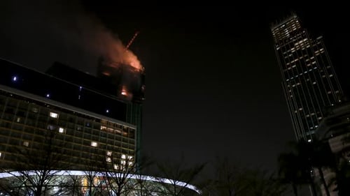 A fire disaster affecting a high-rise office building in Hong Kong.