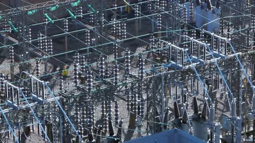 Aerial View of a High Voltage Electrical Substation