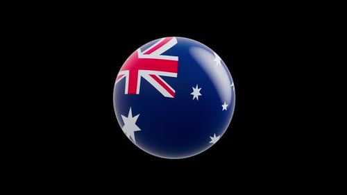 animación de la bandera del país «Australia» estilizada como una esfera. canal alfa