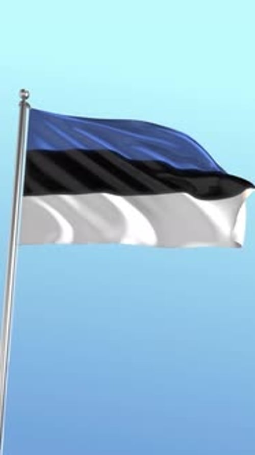 Estonia National Flag Waving in Wind with Clear Blue Sky