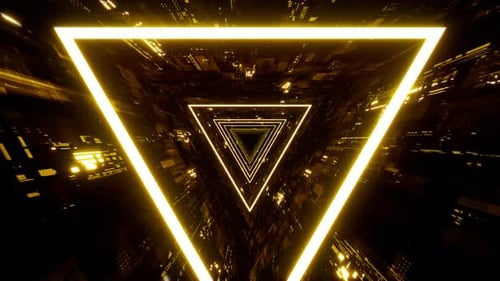 Rotating Gold Light Triangle Cyber Tunnel Loop