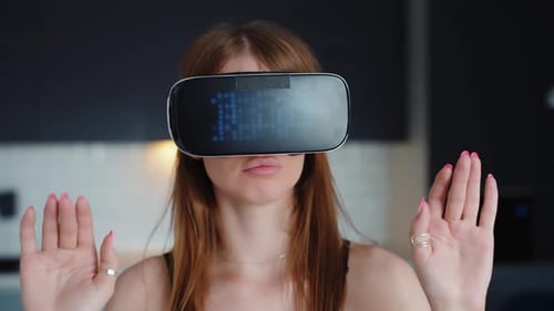 Woman Working in Virtual Reality Glasses