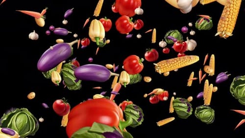 Dynamic Falling Vegetables Transparent Loop Animation