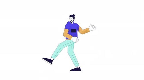 Joyful caucasian man dancing line cartoon animation