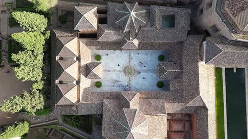 Aerial View of Historic Building and Courtyard