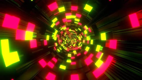 Túnel de ciencia ficción verde claro y rosa con fondo de cuadrados de neón VJ Loop l 4K