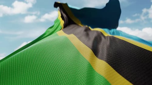 Tanzania National Flag Waving in Realistic Fabric Animation Loop