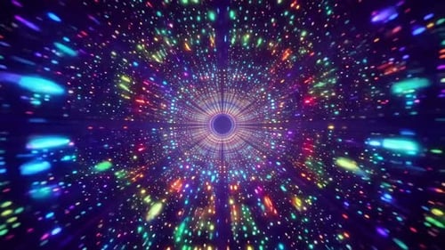 Graphique de mouvement abstrait en boucle de tunnel à particules au néon coloré V