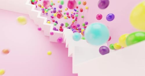 Dynamic Colorful Balls Bouncing Down Geometric Staircase