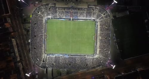 Aerial Night View of a Packed Soccer Alianza Stadium