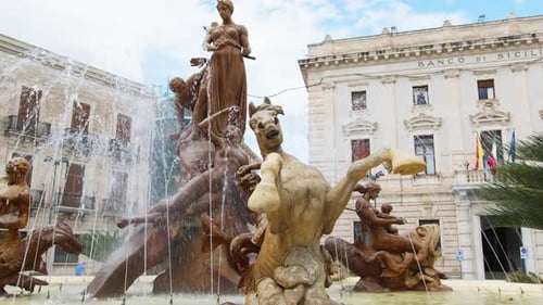 Ancient Baroque Fountain in Siracusa Sicily