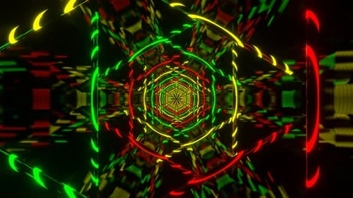 Green And Yellow And Red Hexagon Type Neon Lamp Light Background Vj Loop In 4K