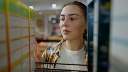 Woman Shopping for Food in Grocery Store Aisle
