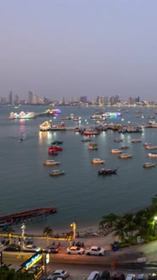 Pattaya cityscape time lapse video from a viewpoint on a hill. Pattaya city, Thailand.